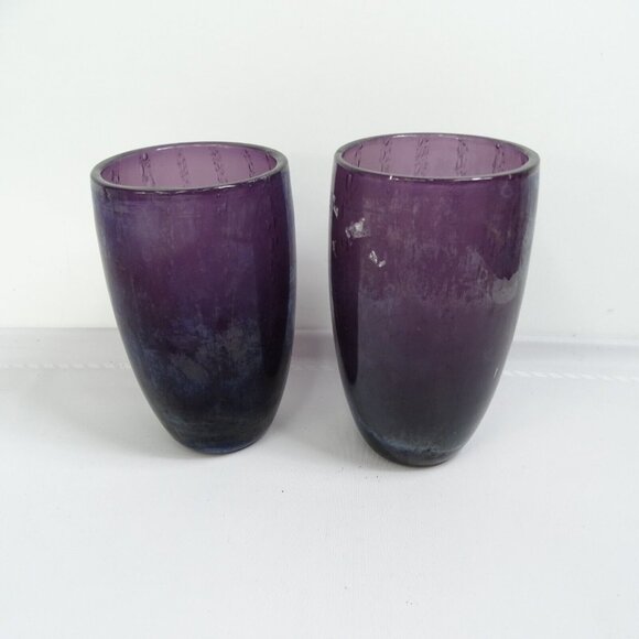 A Pair Vintage Deep Purple Amethyst Bubble‎ Hand Blown Glasses Highball - Picture 9 of 9